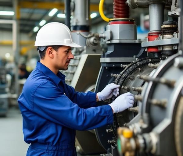 Técnico realizando mantenimiento industrial a maquinaria